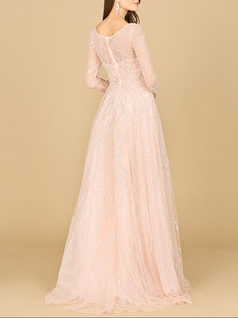 Long Sleeve Beaded Lace Gown - Glamourous Grace