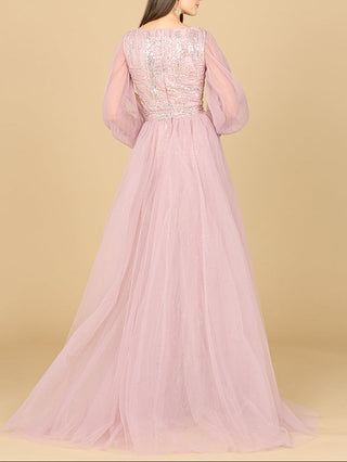 Long Sleeve Lace Gown with Removable Over Skirt - Glamourous Grace