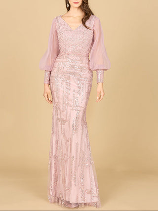Long Sleeve Lace Gown with Removable Over Skirt - Glamourous Grace