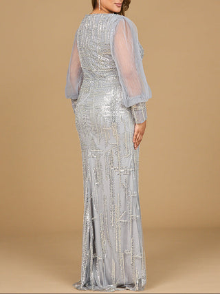 Long Sleeve Lace Gown with Removable Over Skirt - Glamourous Grace