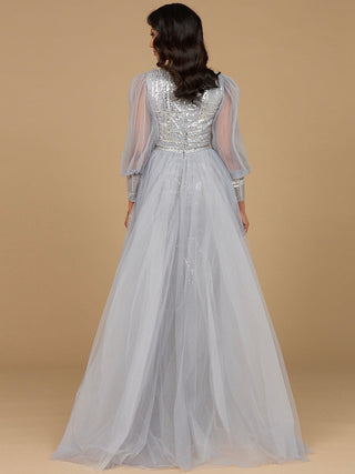 Long Sleeve Lace Gown with Removable Over Skirt - Glamourous Grace