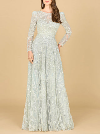 Long Sleeve Beaded Lace Gown - Glamourous Grace