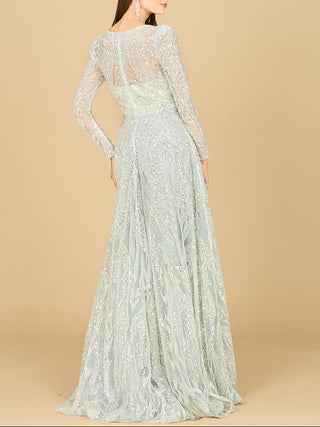 Long Sleeve Beaded Lace Gown - Glamourous Grace