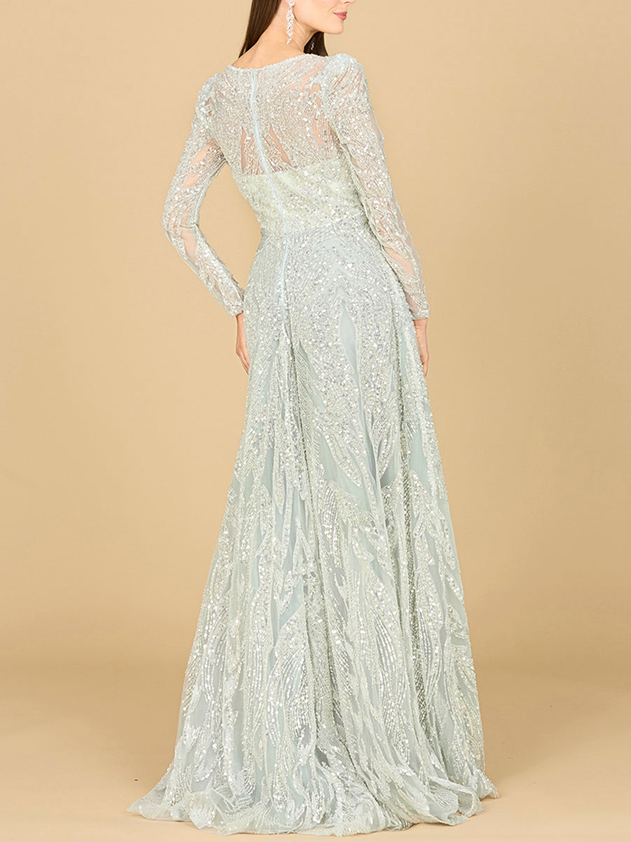 Long Sleeve Beaded Lace Gown - Glamourous Grace