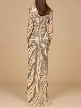 Cascading Beads Long Sleeve Dress - OUTLET - Glamourous Grace