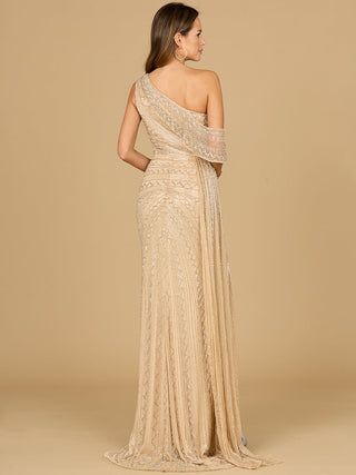 Beaded One Shoulder Dress with Train - Glamourous Grace