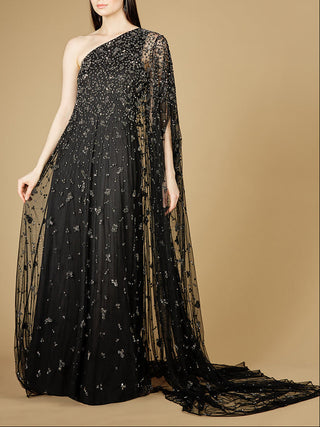 One Shoulder Cape Sleeve Gown - Glamourous Grace