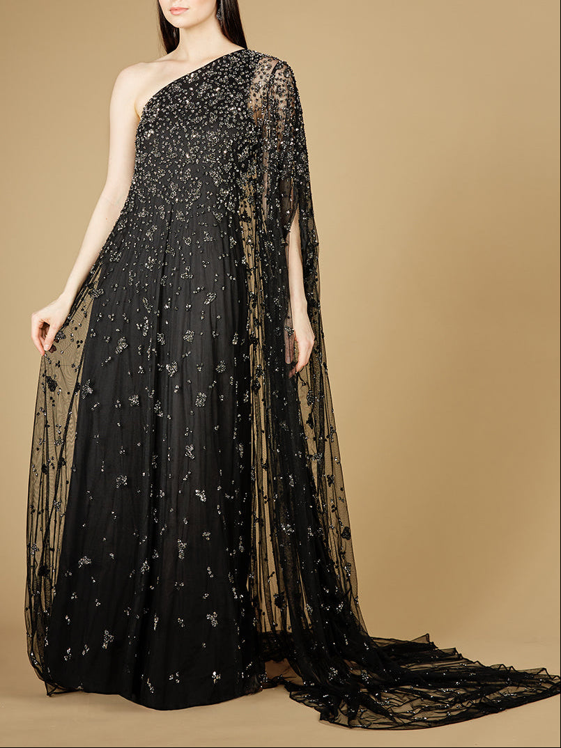 One Shoulder Cape Sleeve Gown - Glamourous Grace