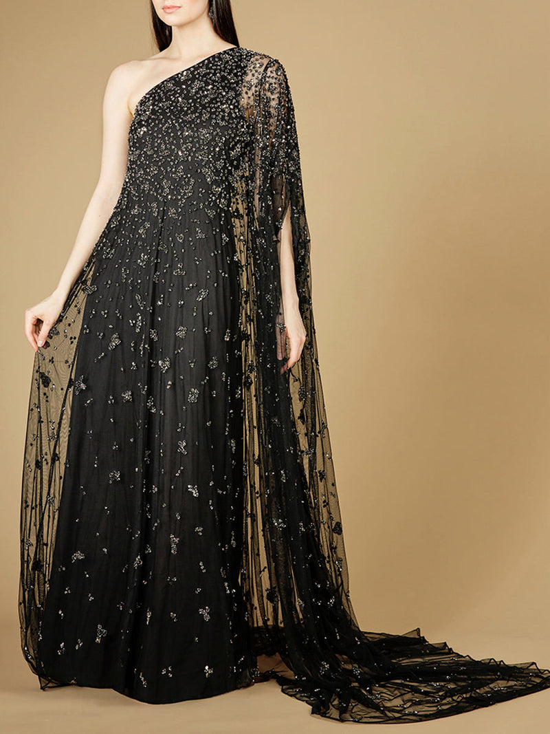 One Shoulder Cape Sleeve Gown - Glamourous Grace