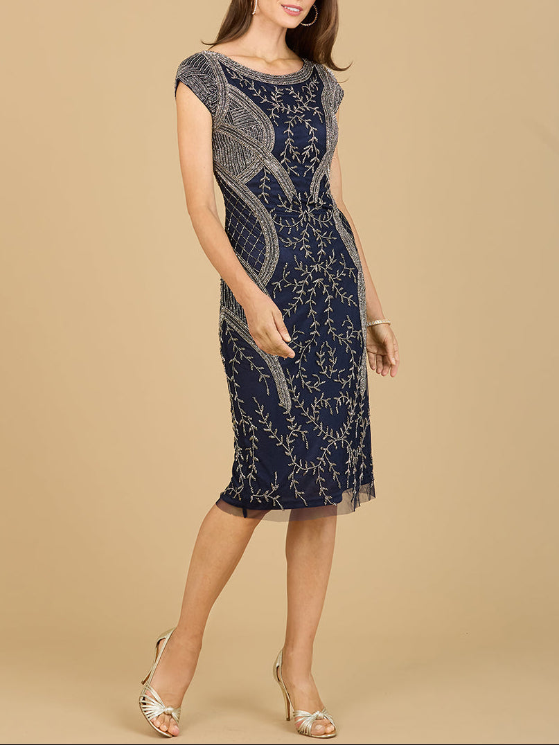 Cap Sleeve Midi Gown with High Neckline - Glamourous Grace