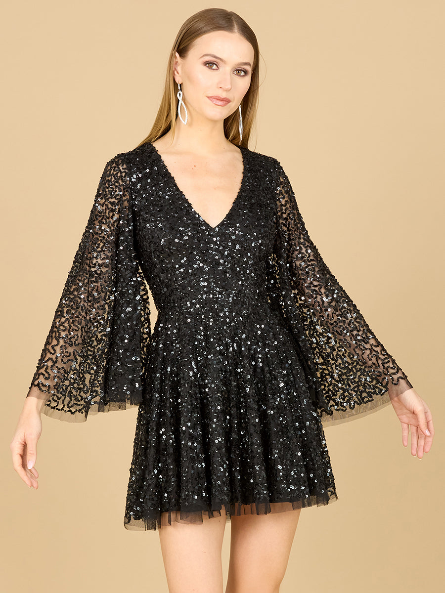 Bell Sleeve Sequin Cocktail Dress - Glamourous Grace