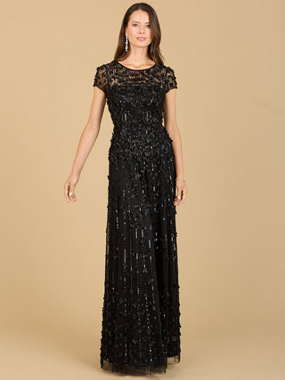 3D Floral Embellished Cap Sleeve Gown | 29181 - Glamourous Grace
