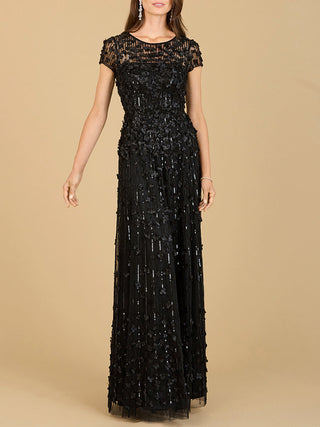 3D Floral Embellished Cap Sleeve Gown | 29181 - Glamourous Grace