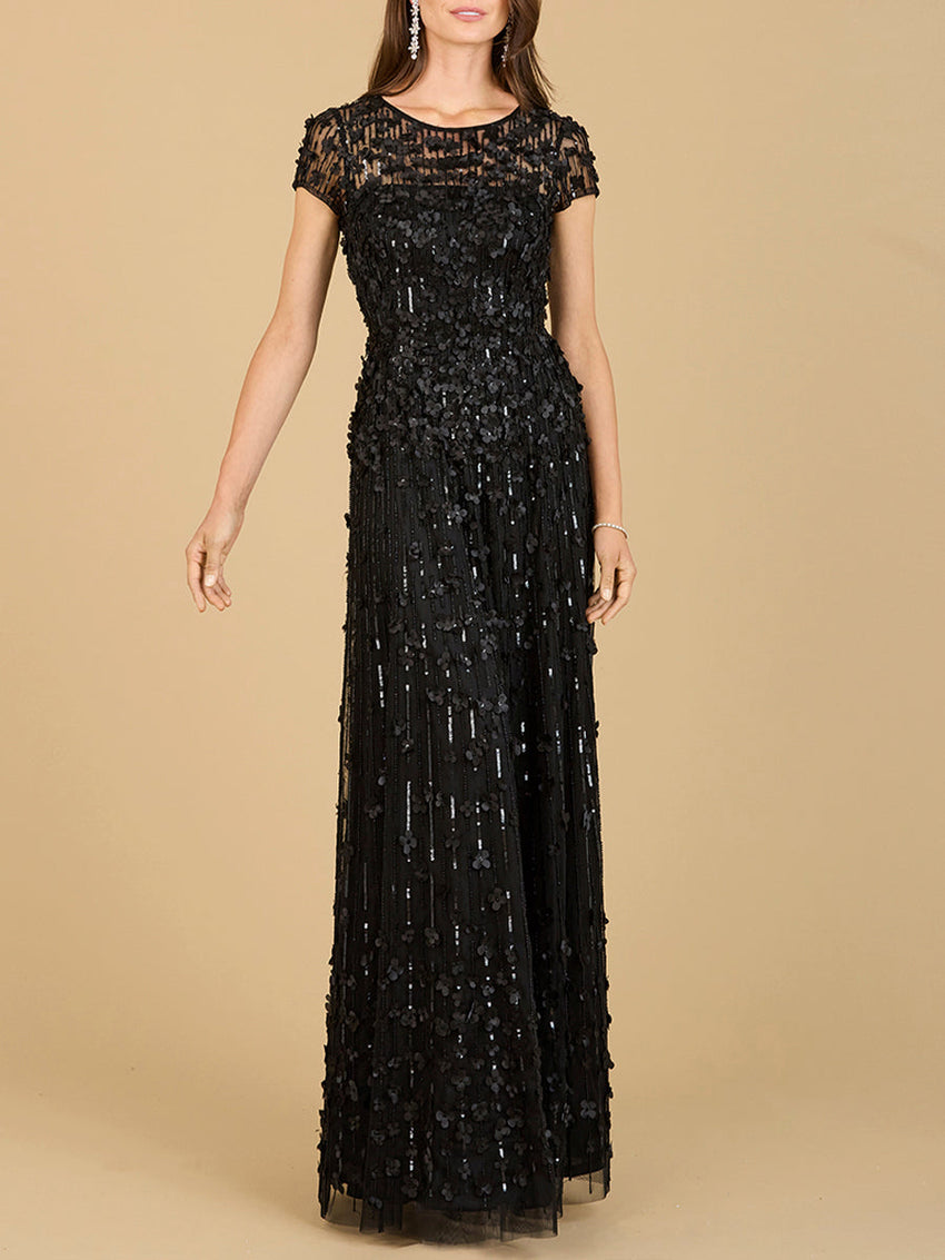 3D Floral Embellished Cap Sleeve Gown | 29181 - Glamourous Grace