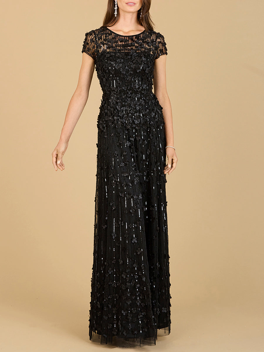 3D Floral Embellished Cap Sleeve Gown | 29181 - Glamourous Grace