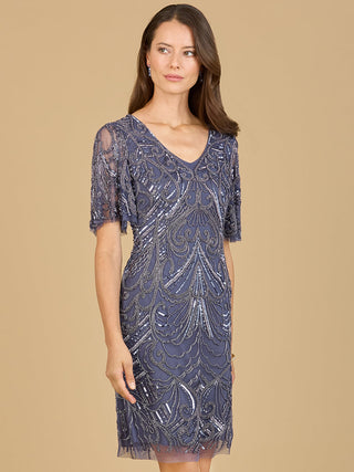 Beaded Cocktail Dress with Short Sleeves  - OUTLET - Glamourous Grace