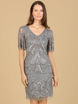Beaded Cocktail Dress with Short Sleeves  - OUTLET - Glamourous Grace
