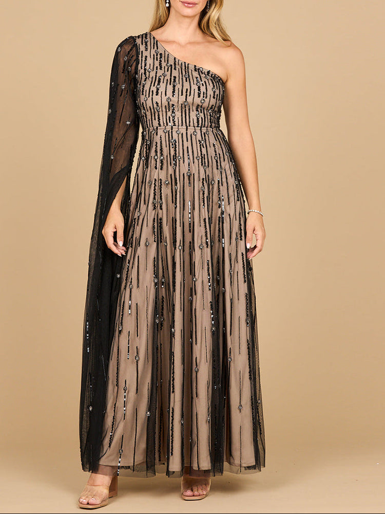 One Shoulder A-Line Gown - Glamourous Grace