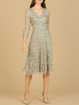 Flowing, 3D Embroidered Midi Dress with Sleeves - Glamourous Grace