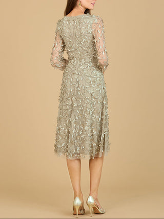 Flowing, 3D Embroidered Midi Dress with Sleeves - Glamourous Grace
