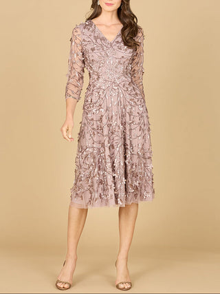 Flowing, 3D Embroidered Midi Dress with Sleeves - Glamourous Grace