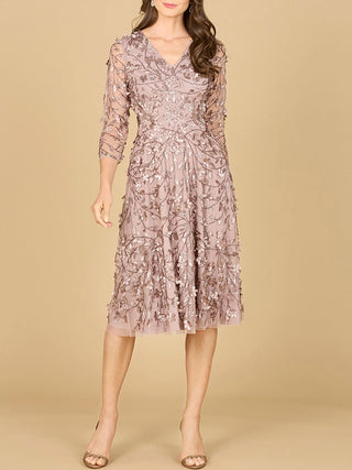 Flowing, 3D Embroidered Midi Dress with Sleeves - Glamourous Grace