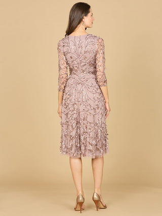 Flowing, 3D Embroidered Midi Dress with Sleeves - Glamourous Grace