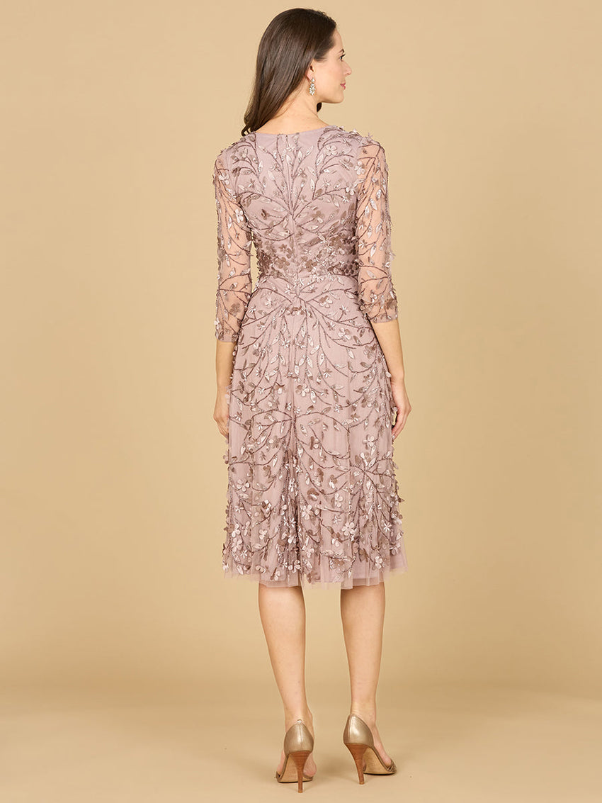 Flowing, 3D Embroidered Midi Dress with Sleeves - Glamourous Grace