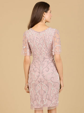 Beaded Short Dress with Cape Sleeves  - OUTLET - Glamourous Grace