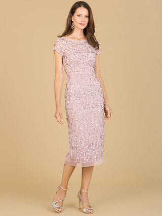 3D Applique Midi Dress with Cap Sleeves - Glamourous Grace