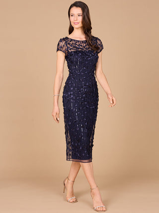 3D Applique Midi Dress with Cap Sleeves - Glamourous Grace