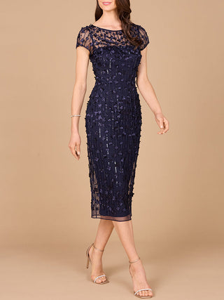 3D Applique Midi Dress with Cap Sleeves | 29186 - Glamourous Grace