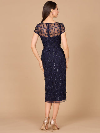 3D Applique Midi Dress with Cap Sleeves - Glamourous Grace