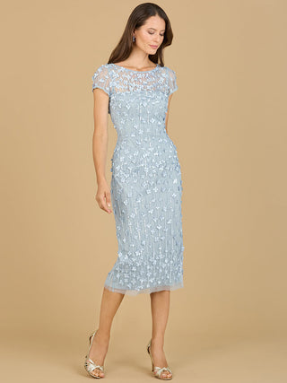 3D Applique Midi Dress with Cap Sleeves - Glamourous Grace