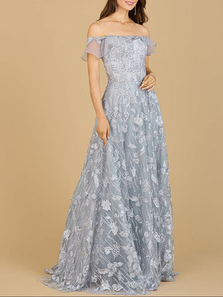 Flutter Off Shoulder Lace Gown - Glamourous Grace