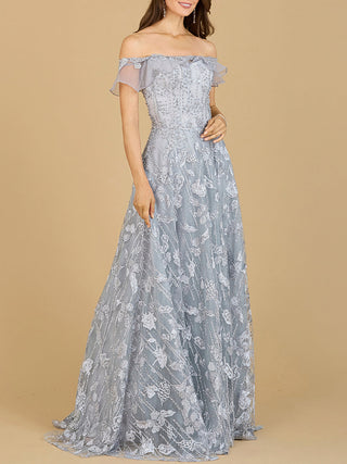Flutter Off Shoulder Lace Gown - Glamourous Grace