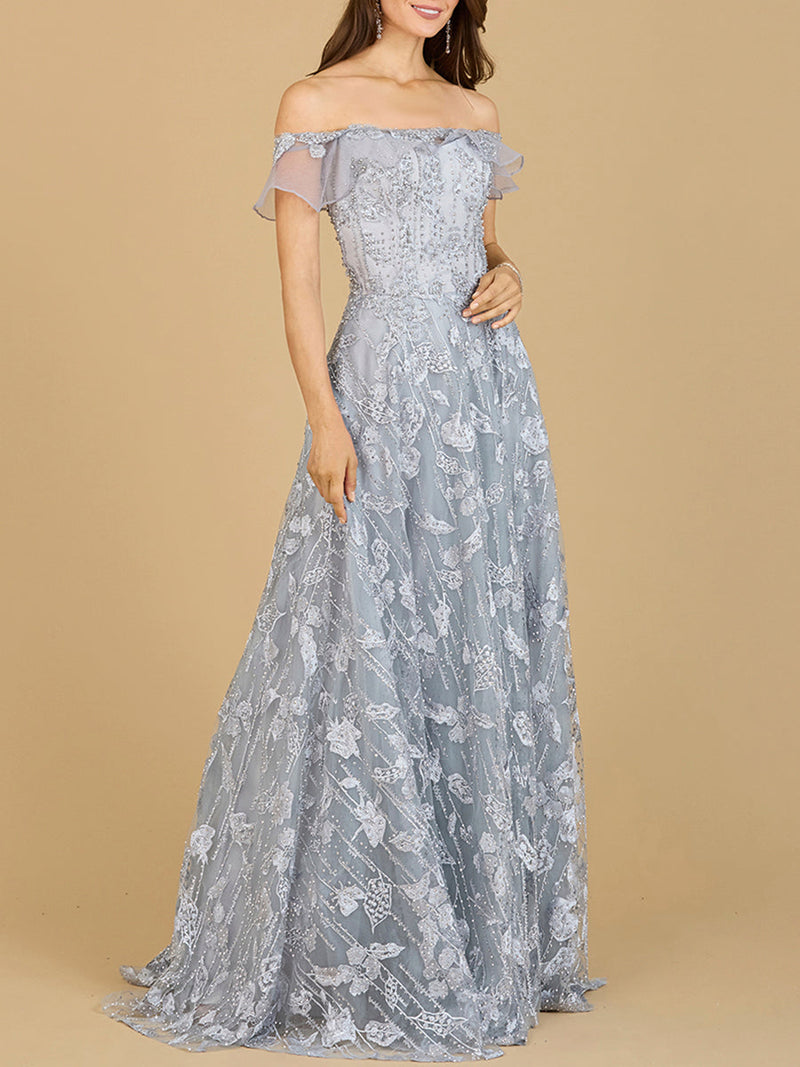 Flutter Off Shoulder Lace Gown - Glamourous Grace