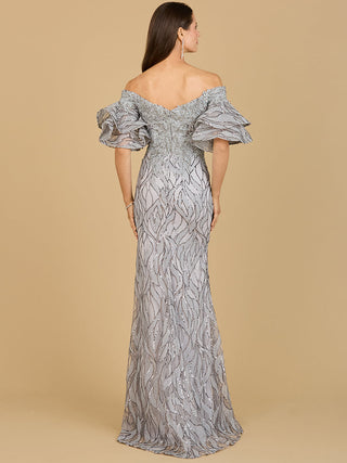 Off Shoulder Mermaid Beaded Gown with Tiered Sleeves - Glamourous Grace