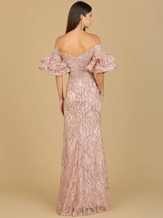 Off Shoulder Mermaid Beaded Gown with Tiered Sleeves - Glamourous Grace