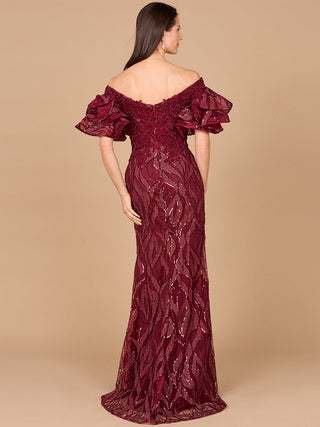 Off Shoulder Mermaid Beaded Gown with Tiered Sleeves - Glamourous Grace