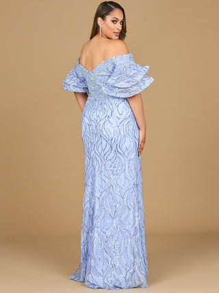 Off Shoulder Mermaid Beaded Gown with Tiered Sleeves - Glamourous Grace
