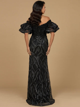 Off Shoulder Mermaid Beaded Gown with Tiered Sleeves - Glamourous Grace