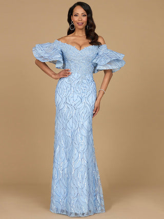 Off Shoulder Mermaid Beaded Gown with Tiered Sleeves - Glamourous Grace