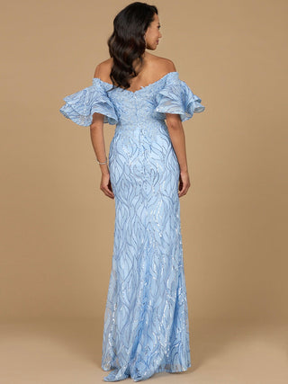 Off Shoulder Mermaid Beaded Gown with Tiered Sleeves - Glamourous Grace