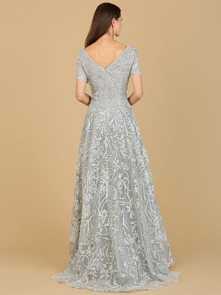 Short Sleeve Lace A-Line Dress with V-Neckline - Glamourous Grace
