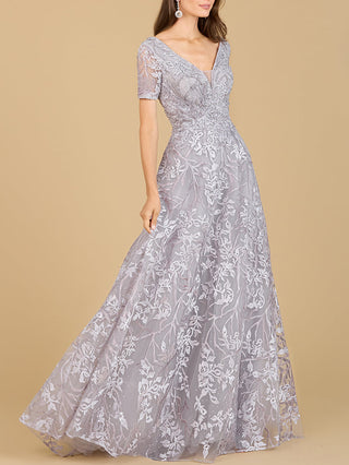 Short Sleeve Lace A-Line Dress with V-Neckline - Glamourous Grace