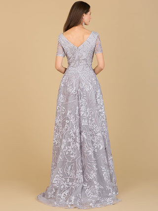 Short Sleeve Lace A-Line Dress with V-Neckline - Glamourous Grace