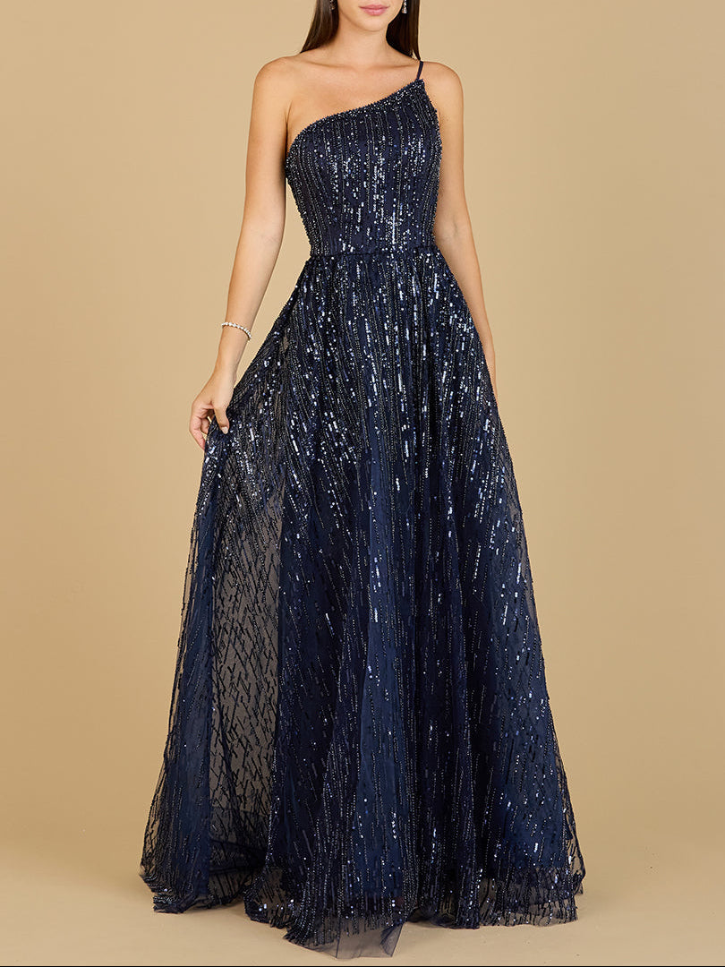 One Shoulder Navy Ball Gown - Glamourous Grace