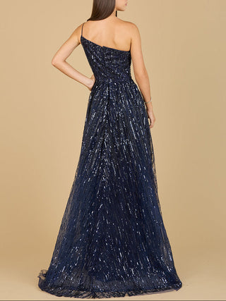 One Shoulder Navy Ball Gown - Glamourous Grace