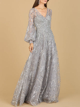 V Neckline Long Sleeve Gown - Glamourous Grace
